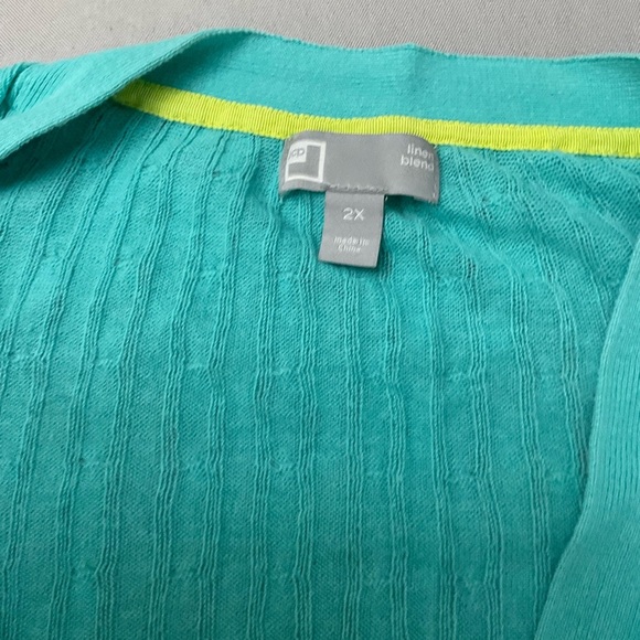 Vintage JCP Cardigan Aqua Linen Blend V-neck Long Sleeve Sweater Women’s Size 2X - Picture 8 of 10